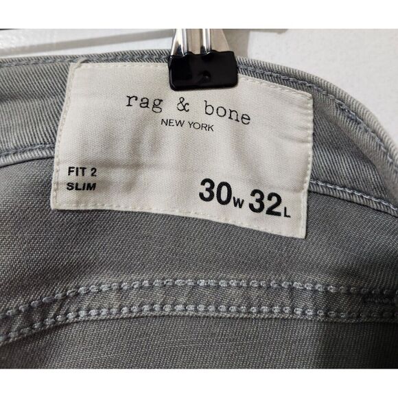 Rag & Bone Jeans Mens 30x32 Fit 2 Slim Straight Stretch Orca Gray Denim USA MADE - Picture 6 of 8